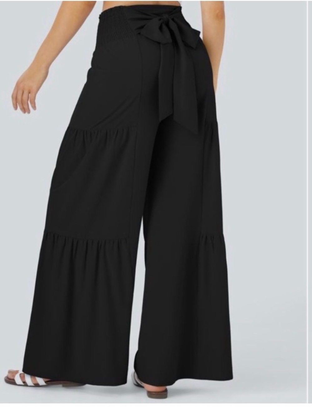 Breezeful™ High Waisted Shirred Tie Front & Back Wide Leg Flowy -NAVY BLUE